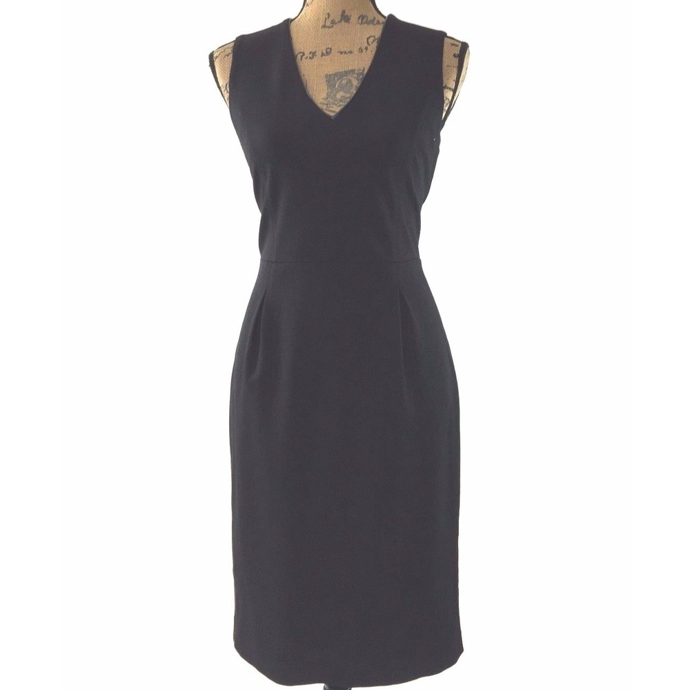 Banana Republic‎ Dress Sz 4 Classic Black Faux Leather Trim Stretch Ponte Career